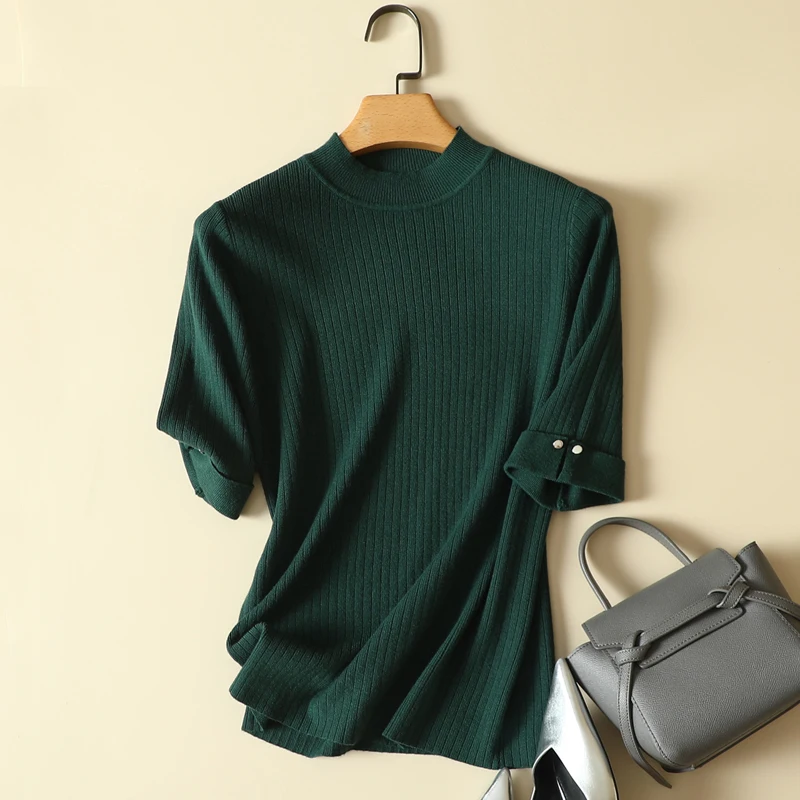 Women's Knitted Turtleneck T-Shirt, Monochromatic, Slim, Elastic, Elegant, Office Lady Pulls Tops, Autumn, New, 2022