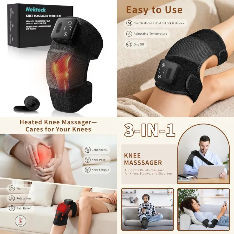 

Knee Massager with Heat - Cordless Heated Knee Brace with Vibration for Pain Relief, Rechargeable Knee Heating Pad with 5 Heat