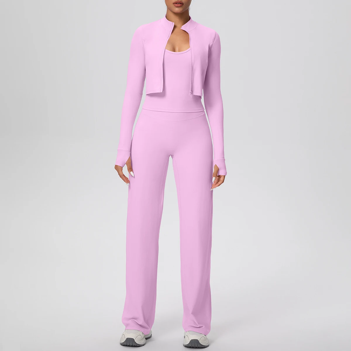 3pcs/set Yoga Gym Sports Set Yoga Three Piece Set Female Sportswear High Strength Training Scrunch Yoga Suit Solid Zipper Jacket