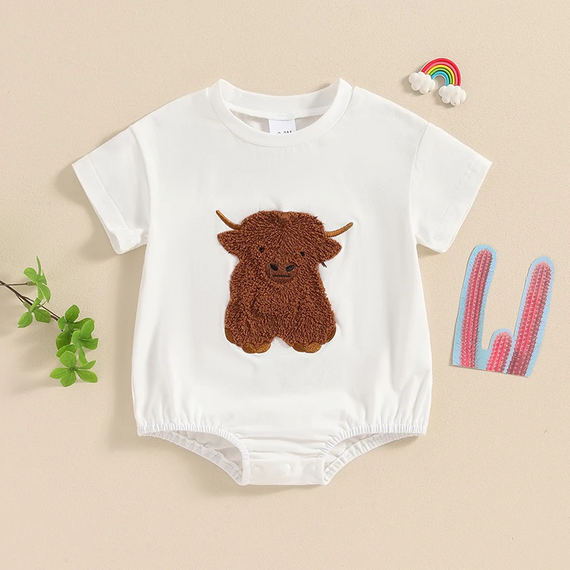 

Adorable Infant with Elephant Applique Short Sleeve Baby Romper for Newborn Boys and Girls Stylish Outfit for Summer