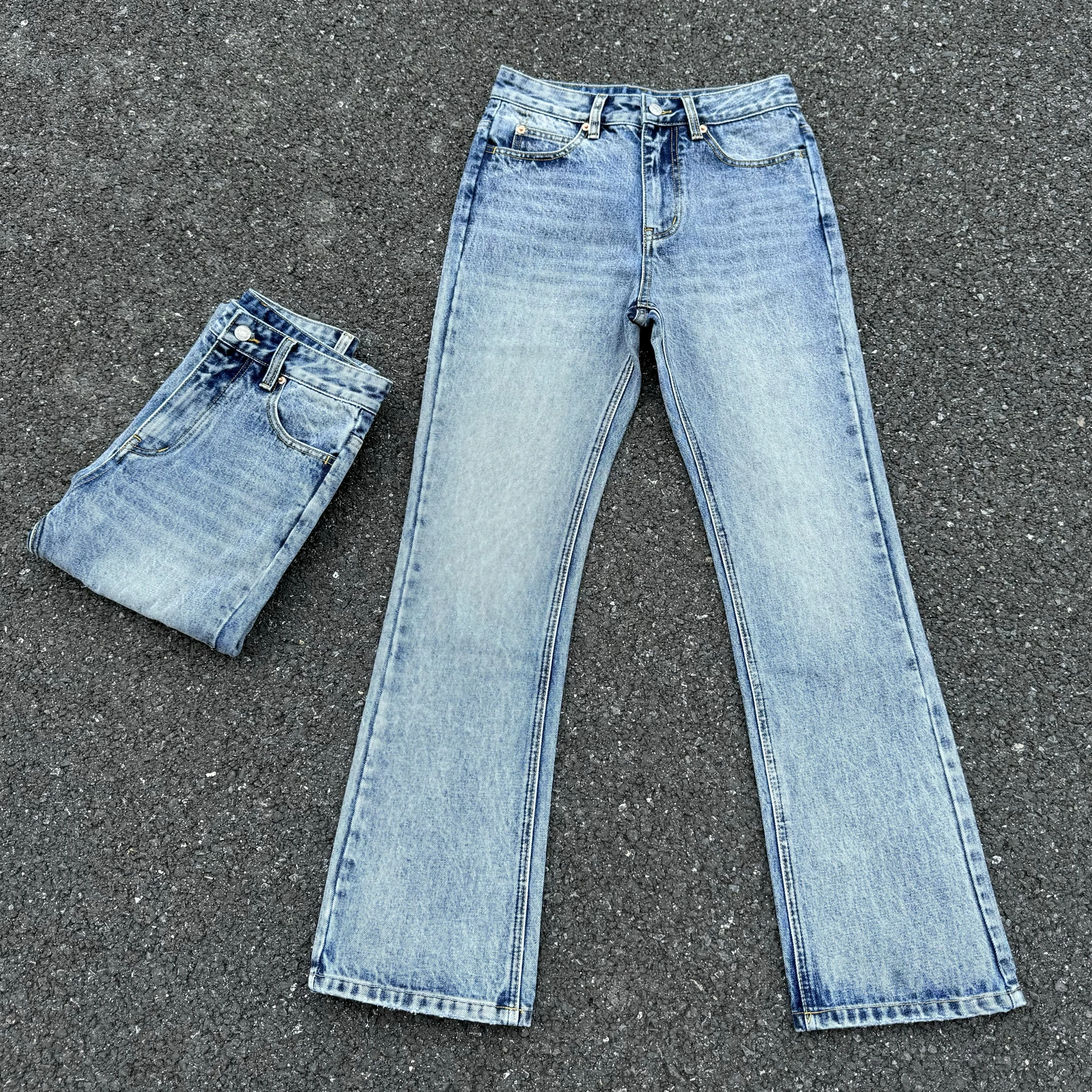 

Marble Snowflake Pattern Men's Casual Jeans Flared Cotton Straight Leg Pants Street Sle Wear Resistant mid Waist Zipper Fly