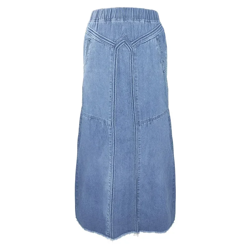 Women Y2k Skirt Denim Long Skirts Loose A Line Elastic High Waist Skirt Pocket Jeans Autumn Winter Casual Elegant Mom Streetwear