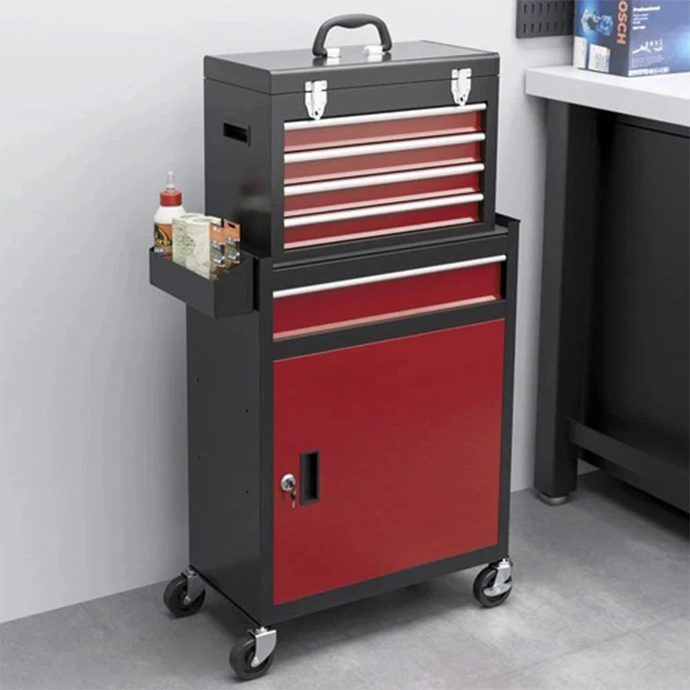 Black And Red 5 Drawer Tool Cabinet Chest Combo Roller Steel Storage Box Garage Workshop
