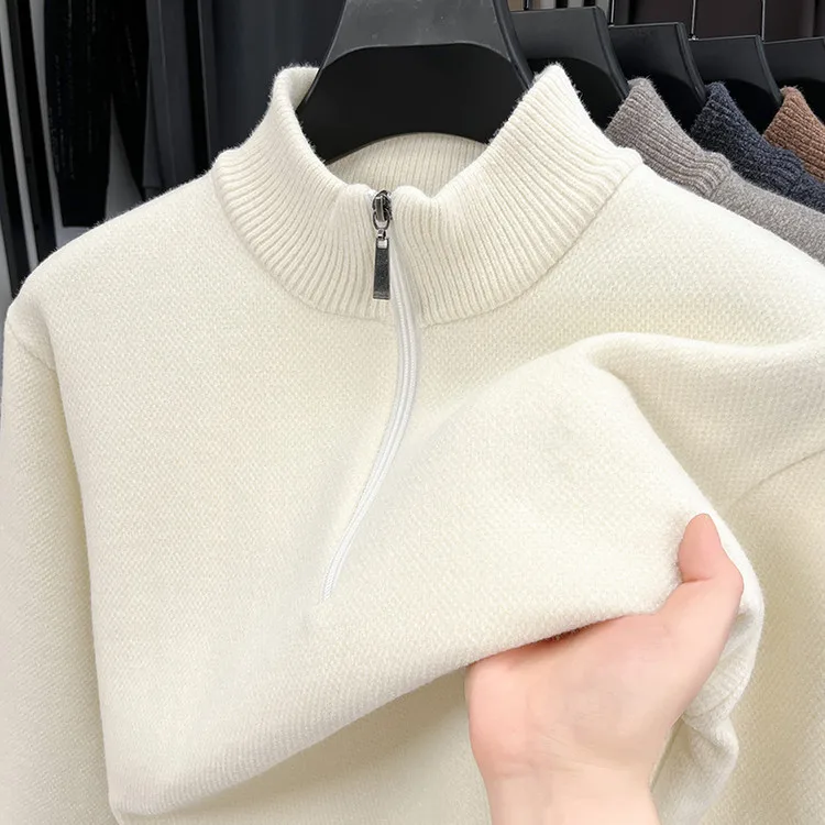 

Мужской зимний утепленный свитер на молнии с высоким воротником, трикотажный, прямого кроя, комфортный