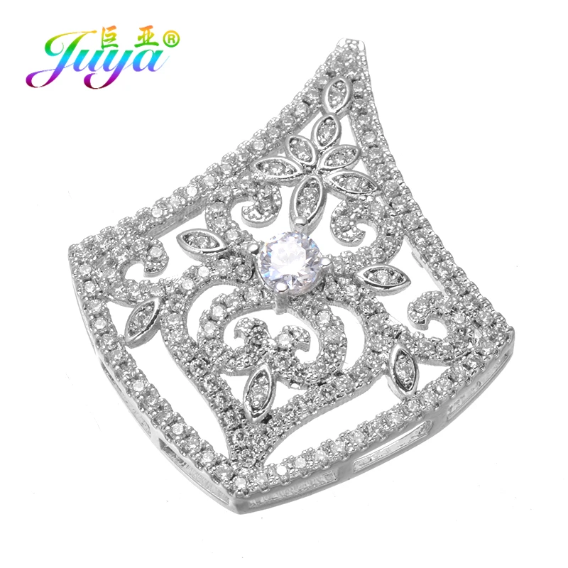 Juya 18K Gold Plated Pearls Jewelry Making Mountings Micro Pave Zircon Decorative Floating Flower Fastener Connector Accessories