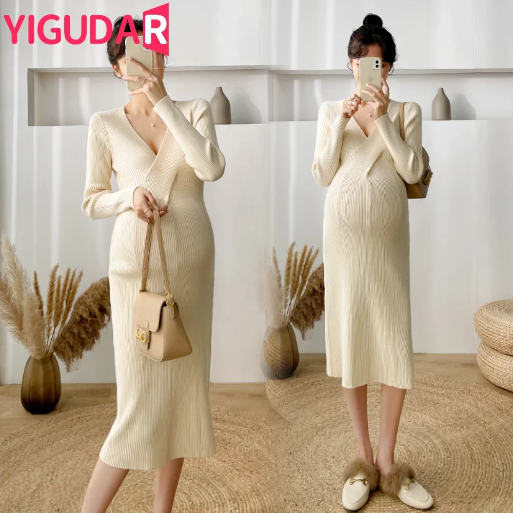 

Winter Long Sleeve Turtleneck Pregnancy photoshootDress Pregnant Women clothing Maternity Sweaters Knit vestidos de fotografia