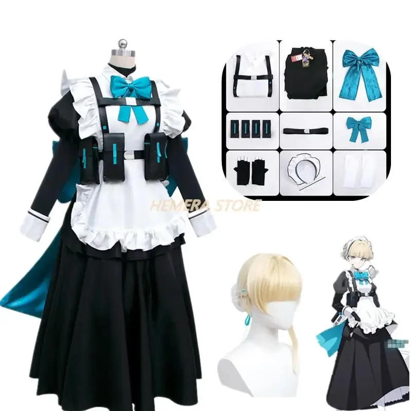 Anime archivo azul Cosplay Asuma Toki mujeres uniforme de sirvienta Lolita vestido largo peluca adorno blindado traje con lazo disfraz de Carnaval Sexy