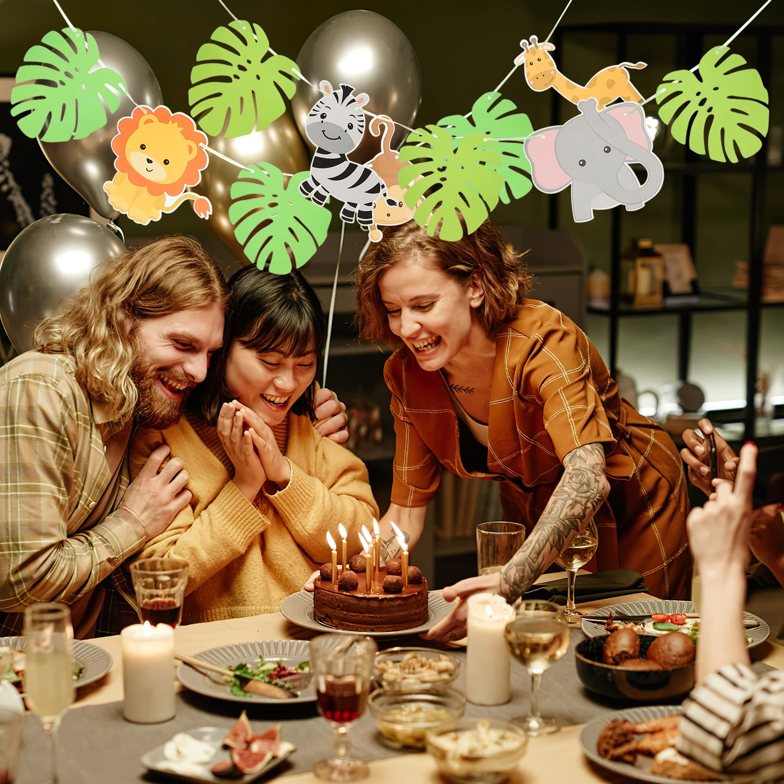 

Animal Birthday Banners Jungle Theme Party Decorations Happy Banner Paper Hanging Supplies Celebrate Child Photos