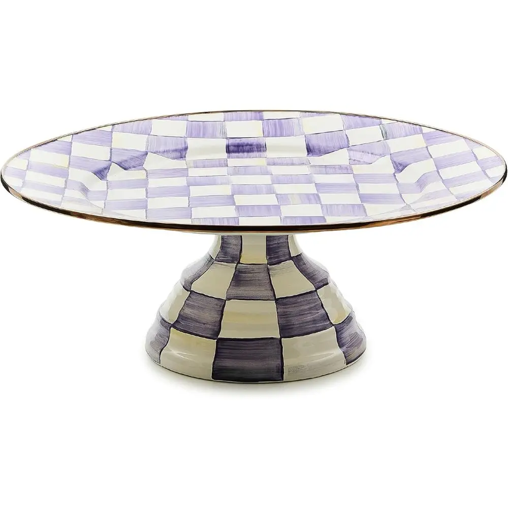 

Эмалированное блюдо на подставке, круглая подставка для торта, большая, в бело-фиолетовую клетку