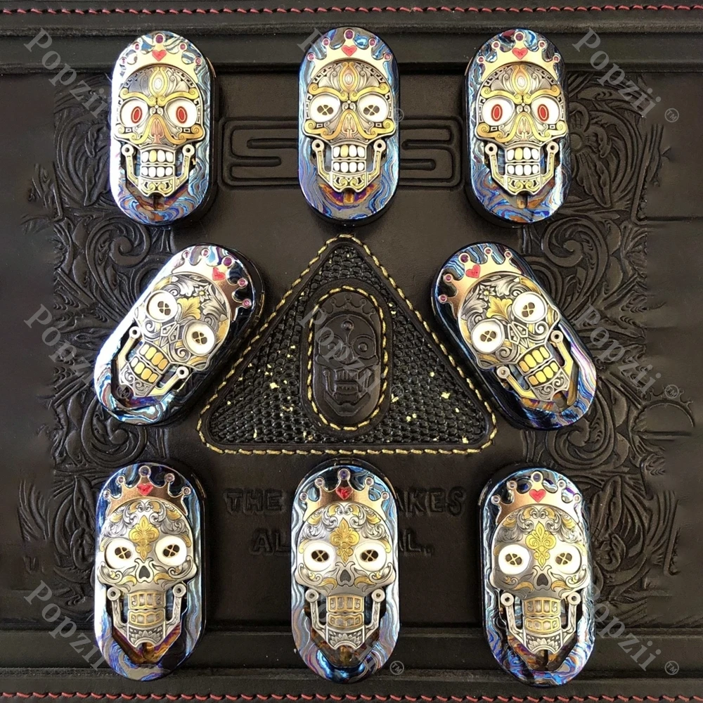 SAS EDC Zircuti Carved Gold Dynamic Coupling Device Mechanical Skull Push Slider Adults Fidgeting toys Decompression Toy