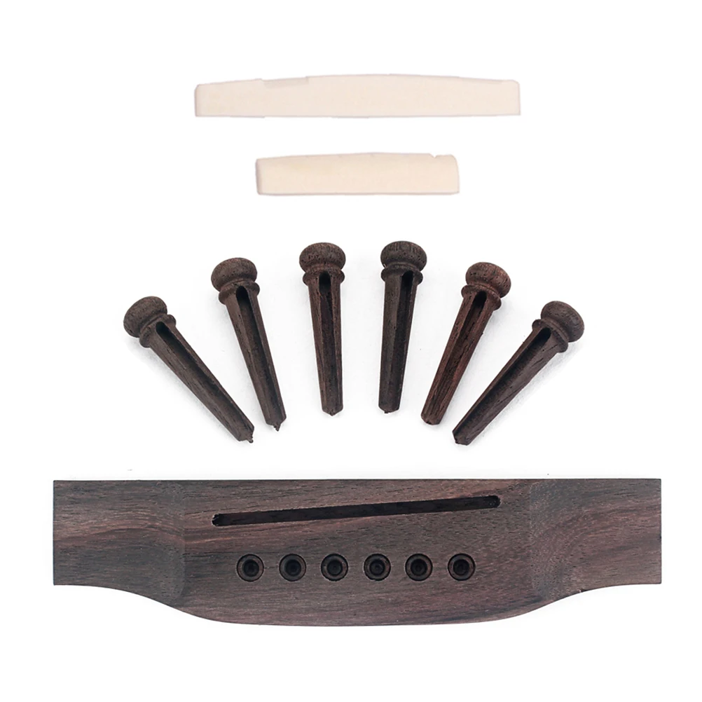

1 set Shell Dot Wood Guitar Bridge Set With Bone Nut Saddle For Acoustic Guitar Repair Parts Accessory Coffee Finish