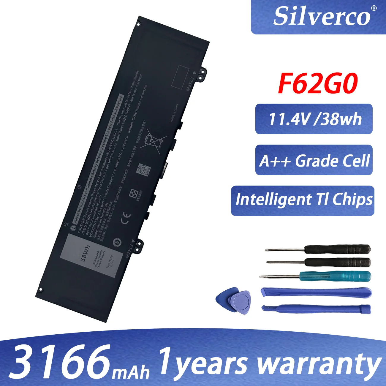 F62G0 11.4V 38WH  Battery For Dell Inspiron 13 7386 2-in-1 5370 7370 7380 7373 Vostro 5370 RPJC3 P91G P83G P87G Laptop F62GO