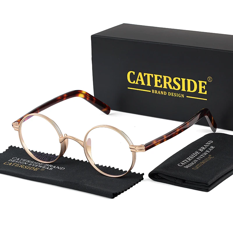 Caterside แว่นตาทรงกลมขนาดเล็กสำหรับผู้ชายกรอบโลหะแว่นกันแสงสีฟ้าผู้หญิงแสงไฟแฟชั่นแนวธุรกิจสไตล์พังก์