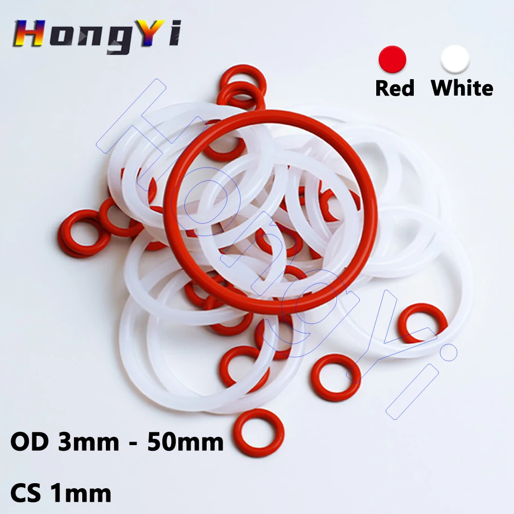 50/100Pcs CS 1mm VMQ Silicone O-Ring Gasket Red/White Sealing Washer OD 3mm - 50mm Waterproof and Insulated