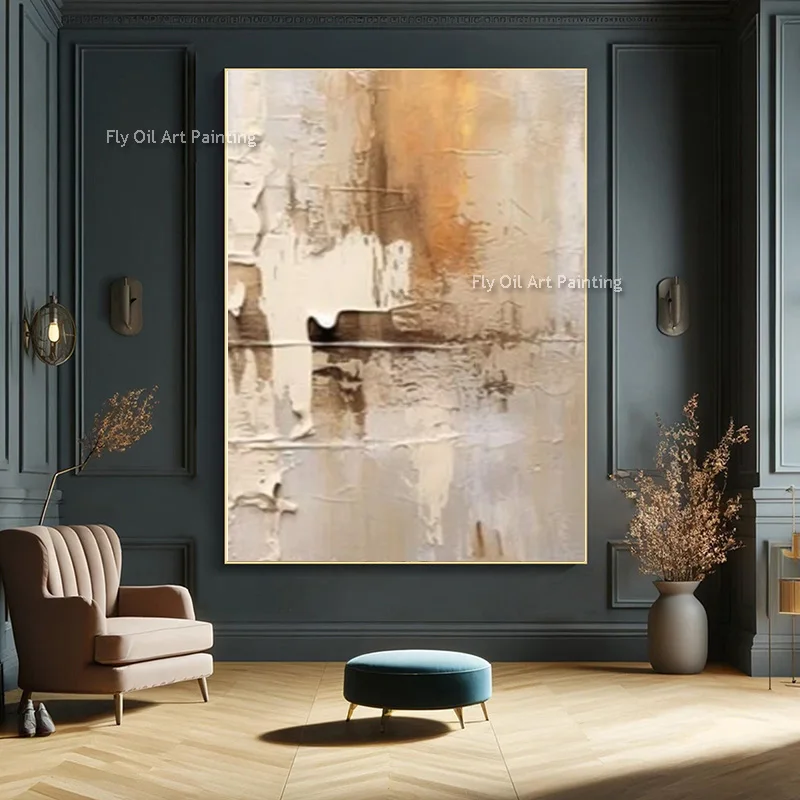 Earth Tone Brown Canvas Textured Wall Art Abstract Vintage Horizon Hand Painted Oil Painting Boho Decor For Bedroom