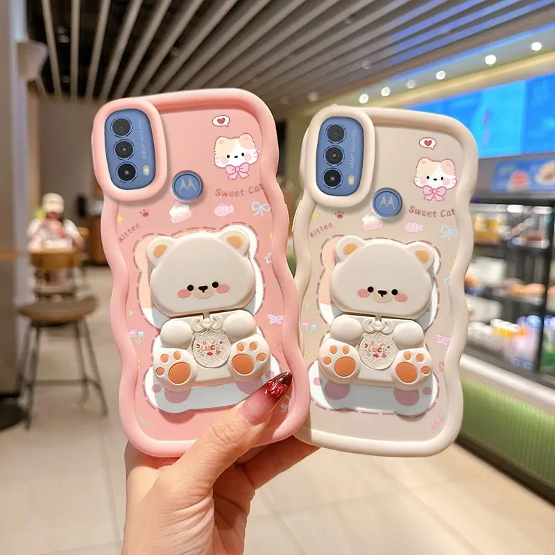 E40 いたずら猫ブラケット 波型シリコン製スマホケース Moto E40 E14 E13 E15 E32 E30 E22S Edge 60S 60Pro 60F 60 40Neo カバー用