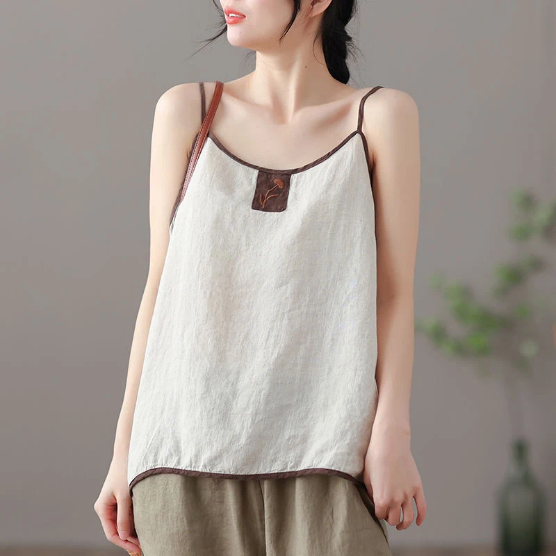 

Summer Thin Cotton And Linen Embroidery Women Tank Tops Fashion Harajuku Casual Sleeveless 2xl Oversized T Shirt Elegant Clothes