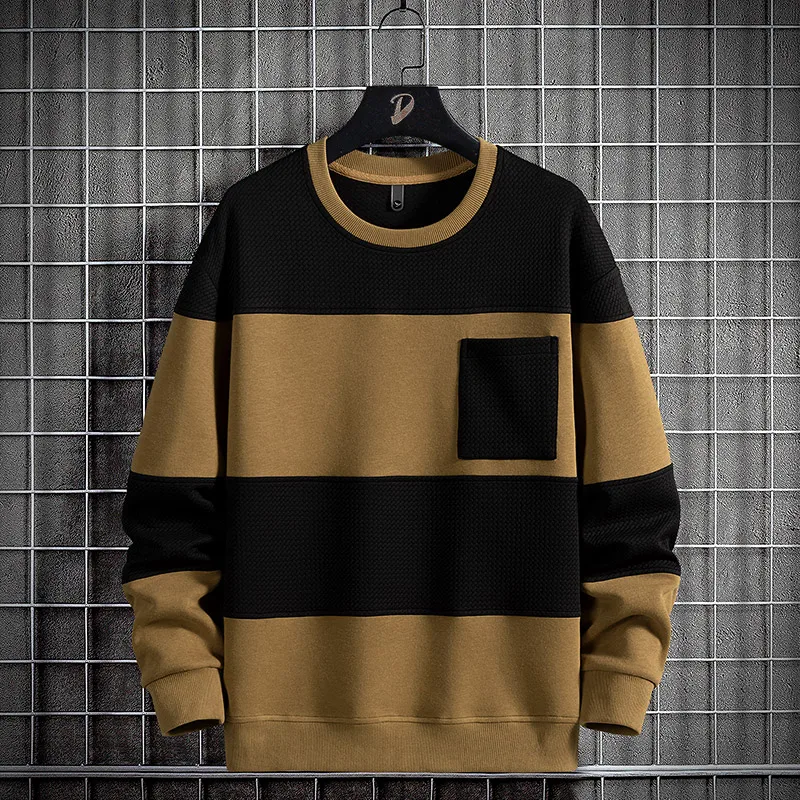 2024 Wiosenna męska bluza w paski Bawełniane bluzy z kapturem oversize Męskie swetry z długim rękawem O-Neck Męskie modne topy Streetwear 6Xl 8Xl