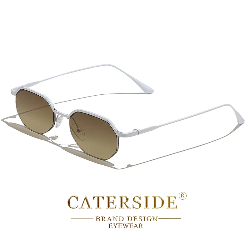 CATERSIDE Retro Kleine Sonnenbrille Männer Polygonale Punk Halbrahmen Sonnenbrille für Frauen Business Reise Party Brillen Sommer Stil – Detail 14