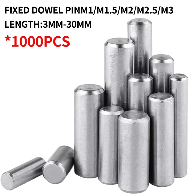 

1000PCS 304 Stainless Steel Pin Double Chamfered Flat Head Cylindrical Pin Solid Locating Fixed Dowel Pin M1 M1.5 M2 M3 φ3-30MM