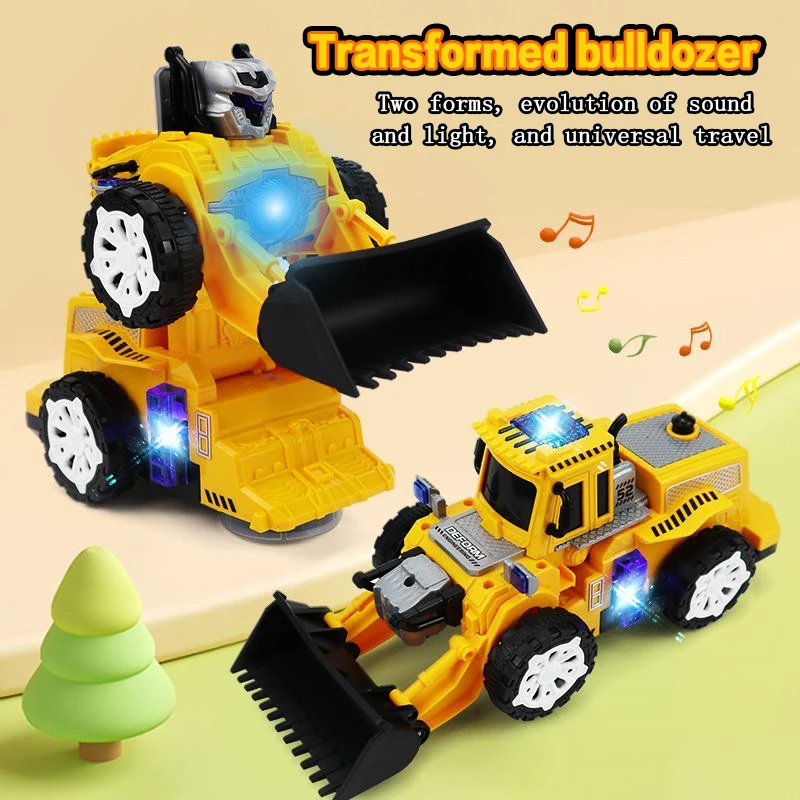 Children's Electric Toy Bulldozer, colorful Sound and Light Automatic Deformation Robot, Perfect Gift for Male and Female Babies