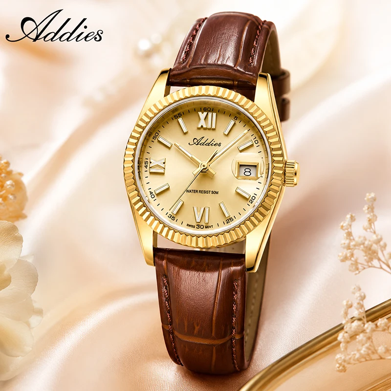 ADDIES 2026 New Luxury Women's Watch BGW9 Super Luminous Sapphire Crystal 5Bar Waterproof Leather Quartz Wristwatch for Woman