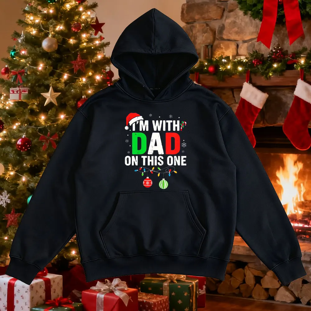 أنا مع والد على هذا واحد مضحك مطابقة الأسرة عيد الميلاد هوديس عيد الميلاد سعيد الرجال النساء طويلة الأكمام البلوز الرجال الملابس #2
