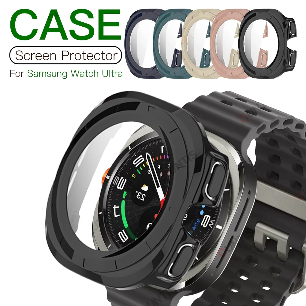 Hard PC Case With Tempered Glass Screen Protector for Samsung Galaxy Watch Ultra 47mm All Around Coverage Protective Cover for samsung galaxy watch6 classic 47mm 5pcs enkay 0 2mm 9h tempered glass screen protector watch film