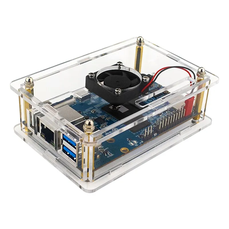 Orange Pi 5 อะคริลิคใสกล่องโปร่งใสEnclosureอุปกรณ์เสริมทองแดงความร้อนพัดลมระบายความร้อนแหล่งจ่ายไฟสําหรับOrange Pi 5