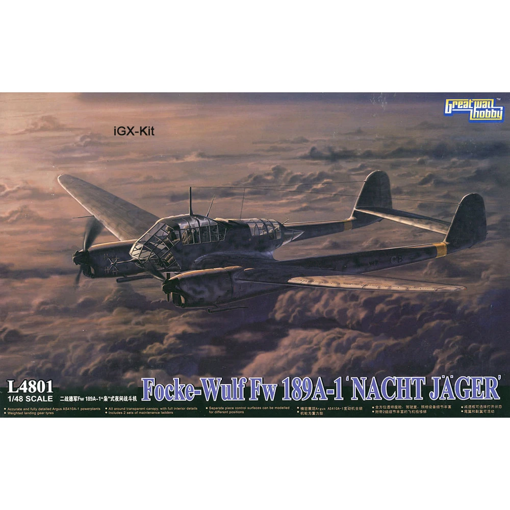 Great Wall L4801 1:48 Scale FW189 FW-189 Focke-Wolf Fw189A-1 Night Fighter Airplane Plane  Plastic Assembly Model Building Kit