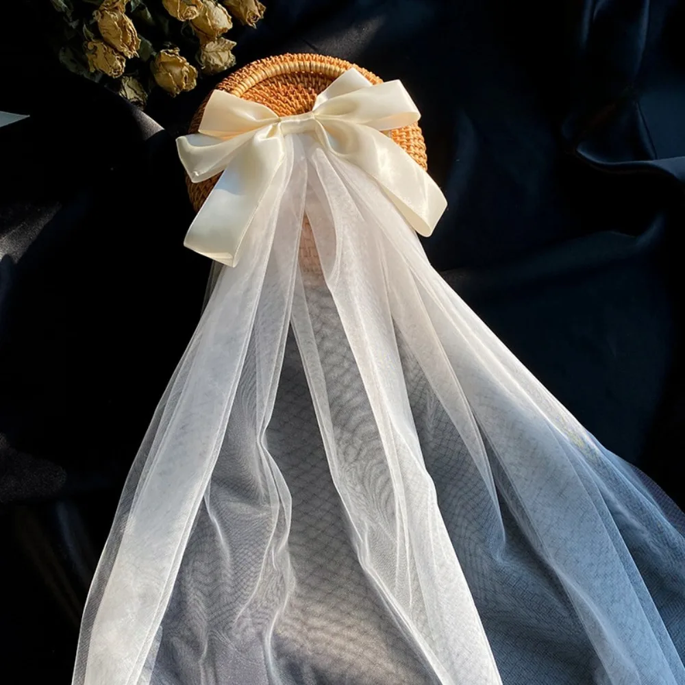 Romantic Multi Layer Wedding Bridal Veil Gauze Short White Bridal Tulle Hair Clip Mesh Pearl Bow Veil Party