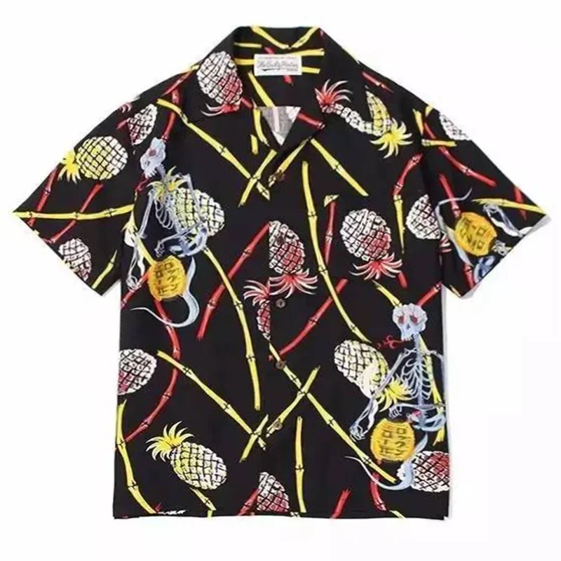 WACKO MARIA Summer Brand Graffiti Pineapple Heavenly Tokyo Japanese Style Mens Womens Casual Hawaiian Short Sleeve Shirt Tops