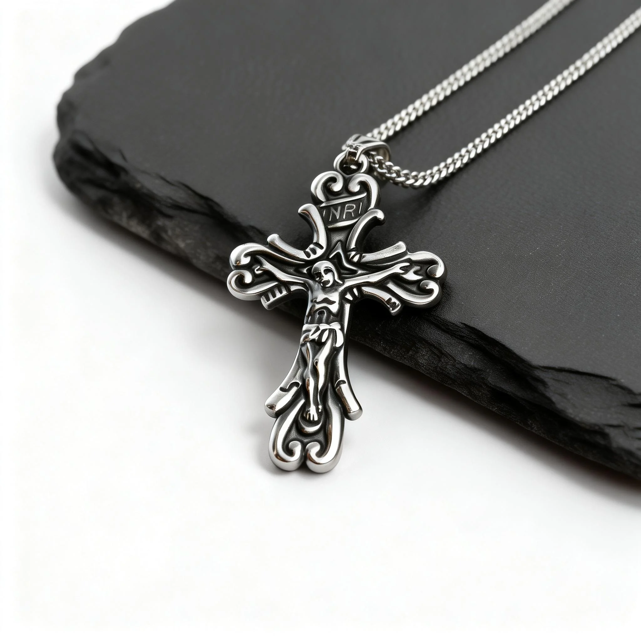 Gotische Kreuz-Halskette für Männer, Retro Grauer Edelstahl Kruzifix-Anhänger Halskette, Vintage Punk Schmuck Geschenk – Detail 4