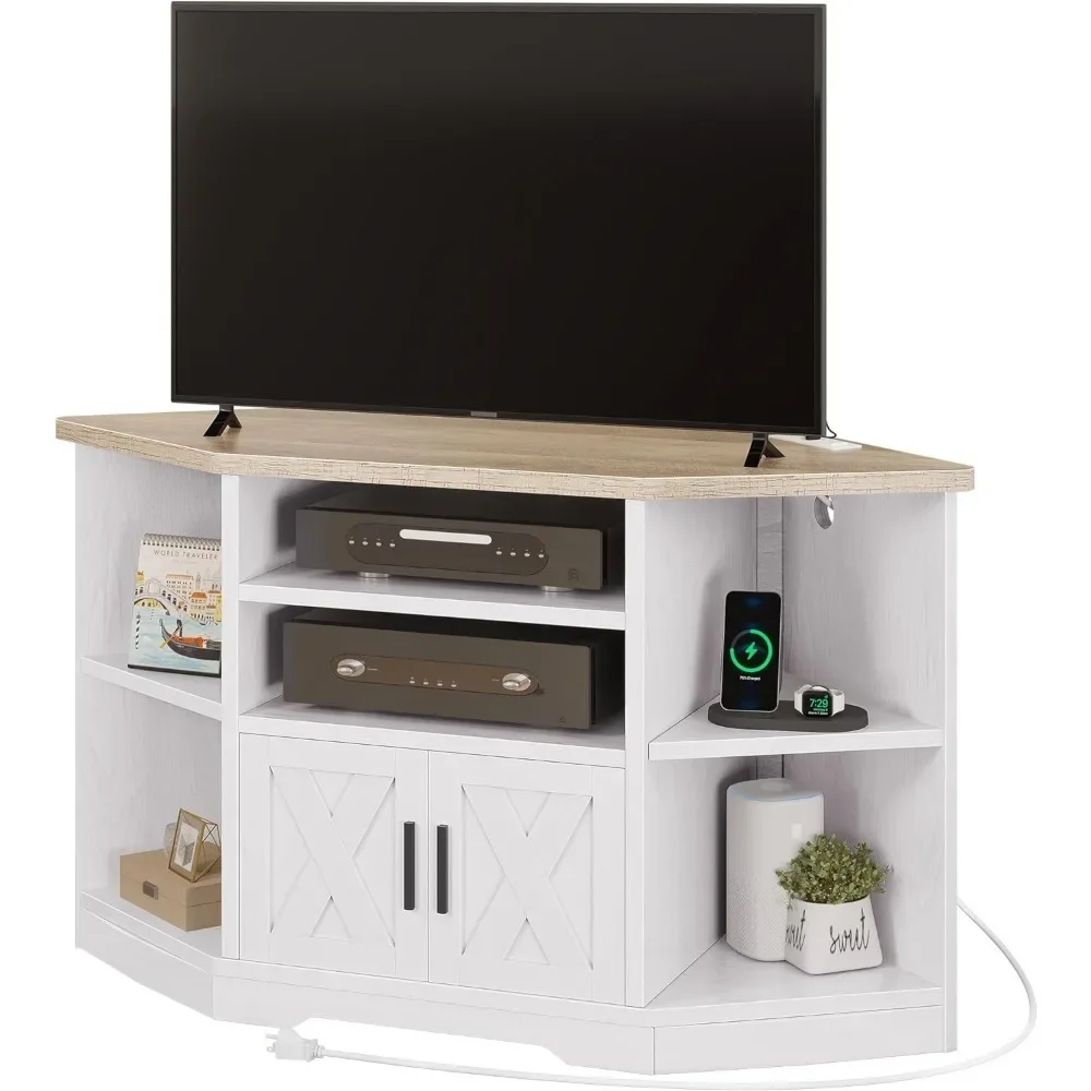 Living Room Tv Table Corner TV Stand for TV Up to 55 Inch With Power Outlet Grey White & Grey Wash Home Freight free