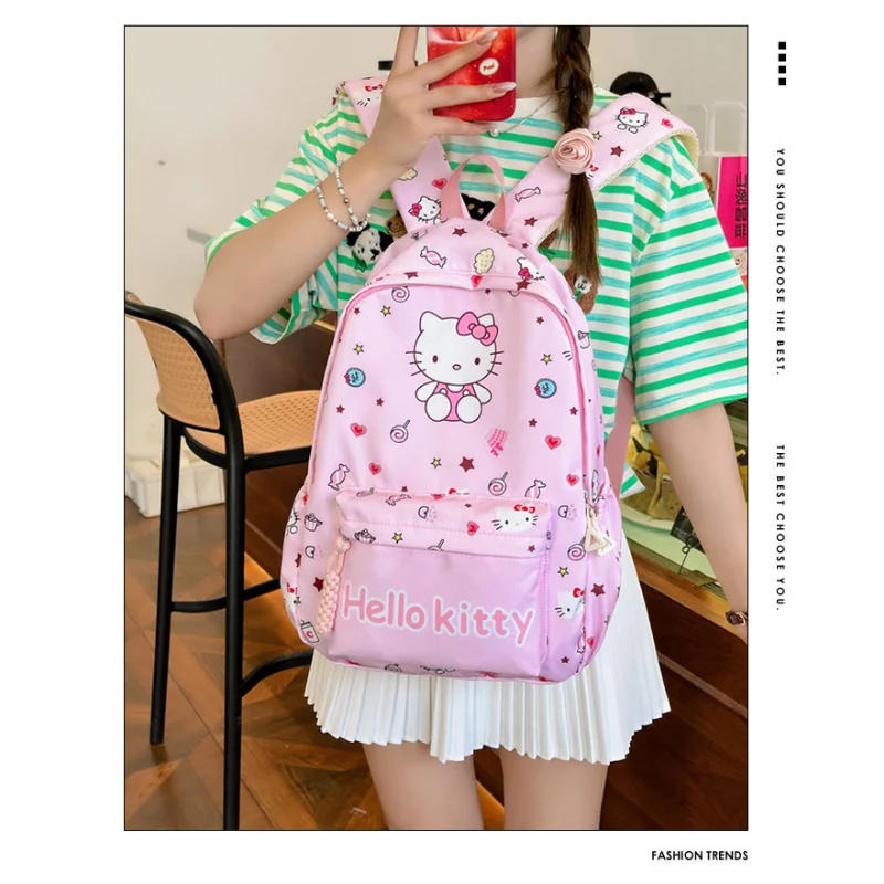 Sanrio mochila escolar de Hello Kitty para estudiantes, gran capacidad, almohadilla de hombro, Linda mochila impermeable de dibujos animados