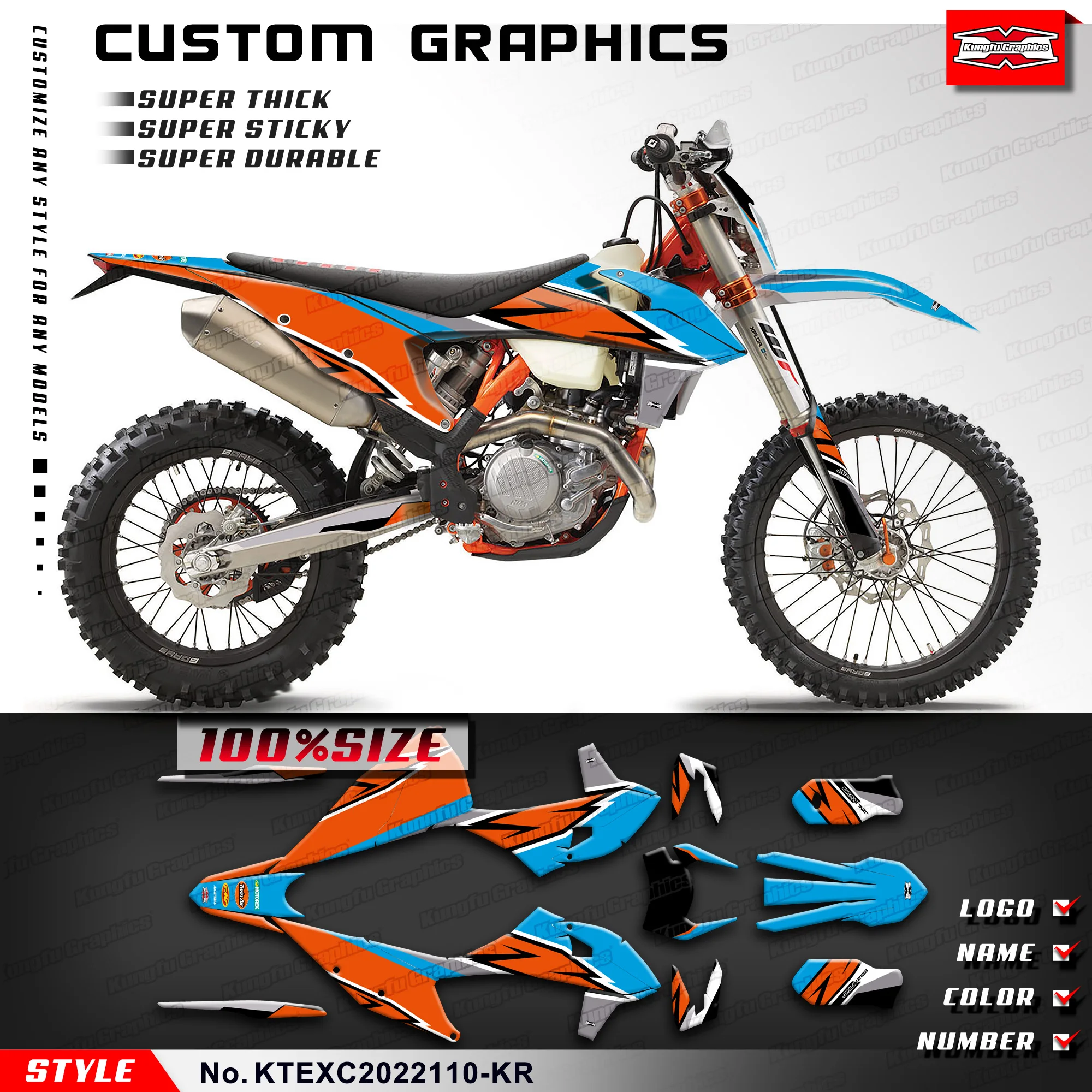 KUNGFU GRAPHICS Racing Graphics Skin Graphics for KTM EXC EXC-F XCW XCF-W 150 250 300 350 450 500 2020-2023, KTEXC2022110-KR