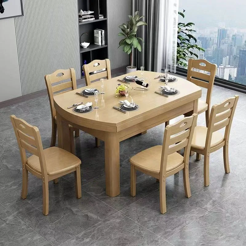 White Wooden Dining Table and Chairs Set for Family Dinners Square and Round Suitable Dining Table