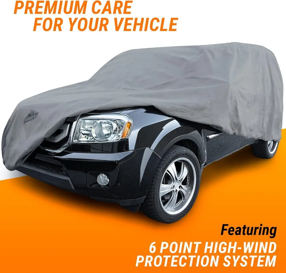 Heavy Duty All-Weather SUV Car Cover, Max Protection from Sun Rain Wind Snow, Fits SUVs up to 205", Grey