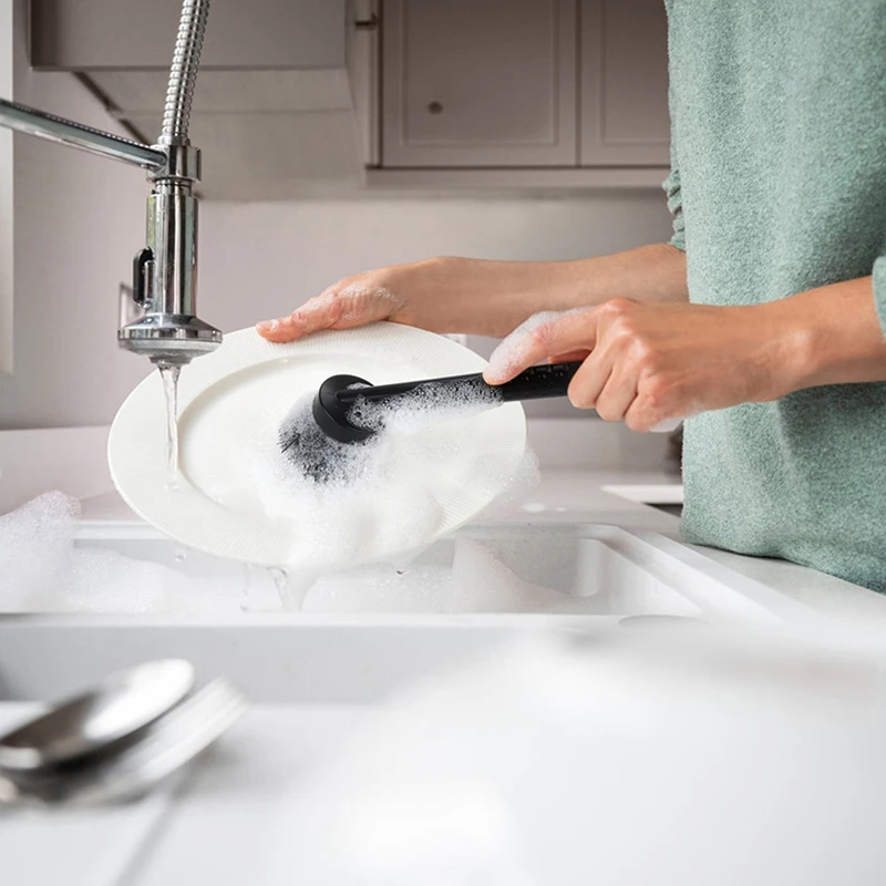 

Kitchen Soap Dispenser with Sponge Holder Set for Sink , Hand Soap and Dish Soap Dispenser with Brush Matte Grey-A51M