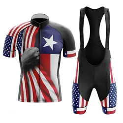 2023 American Flag Texas Cycling Jersey Set Summer USA Clothing Road Bike Shirts Suit Bicycle Bib Shorts MTB Wear Maillot Ropa