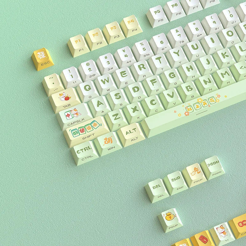 Keycaps Kucing Pembawa Keberuntungan Set Lengkap Kecil Bahan PBT Ukiran Samping Sublimasi Panas Lima Sisi