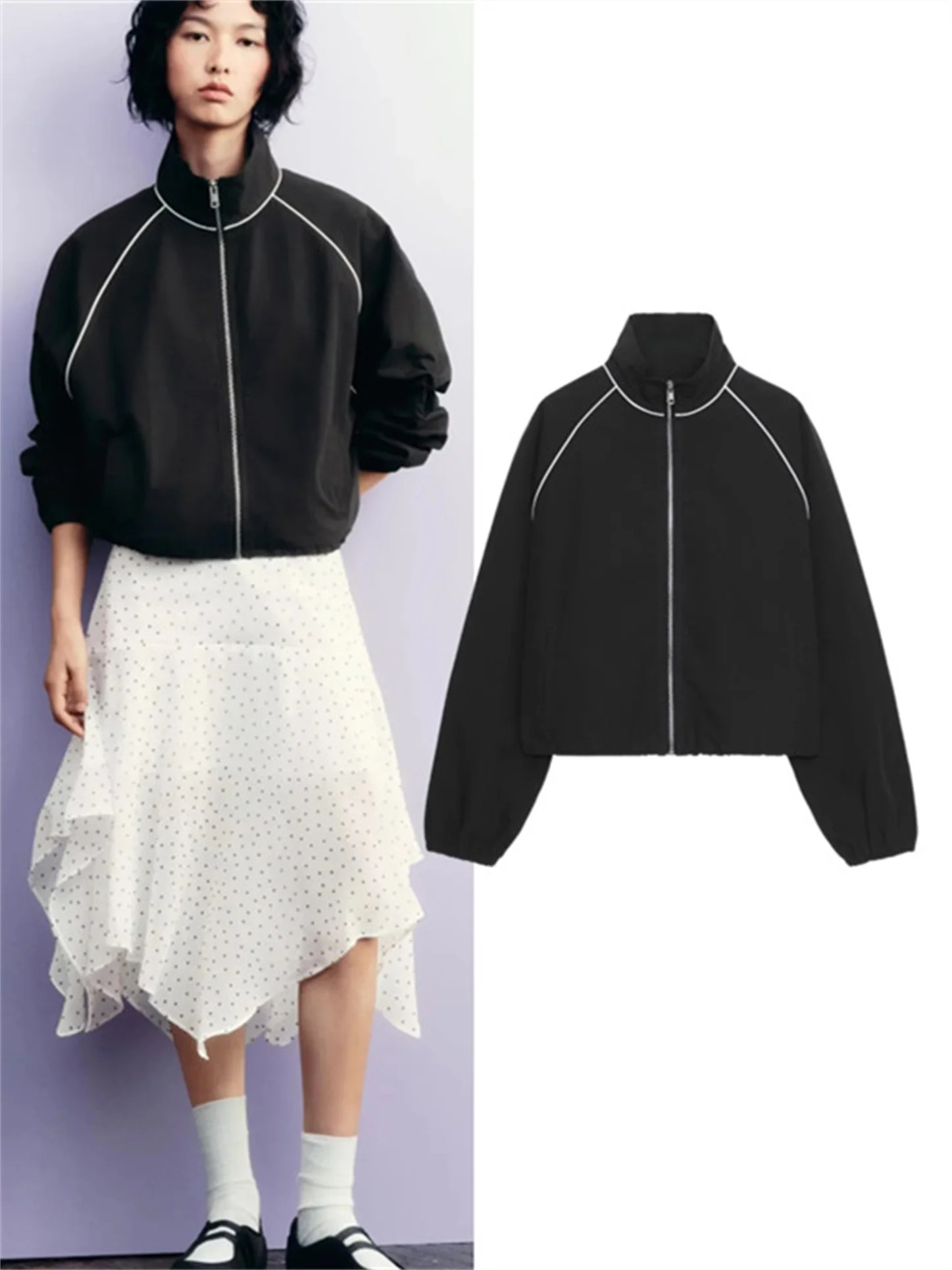 

Повседневная женская одежда с длинным свековым воротником-стойкой, нейлоновая пышная верхняя одежда на молнии, осеннее новое поступление, женская одежда Ele Faion...