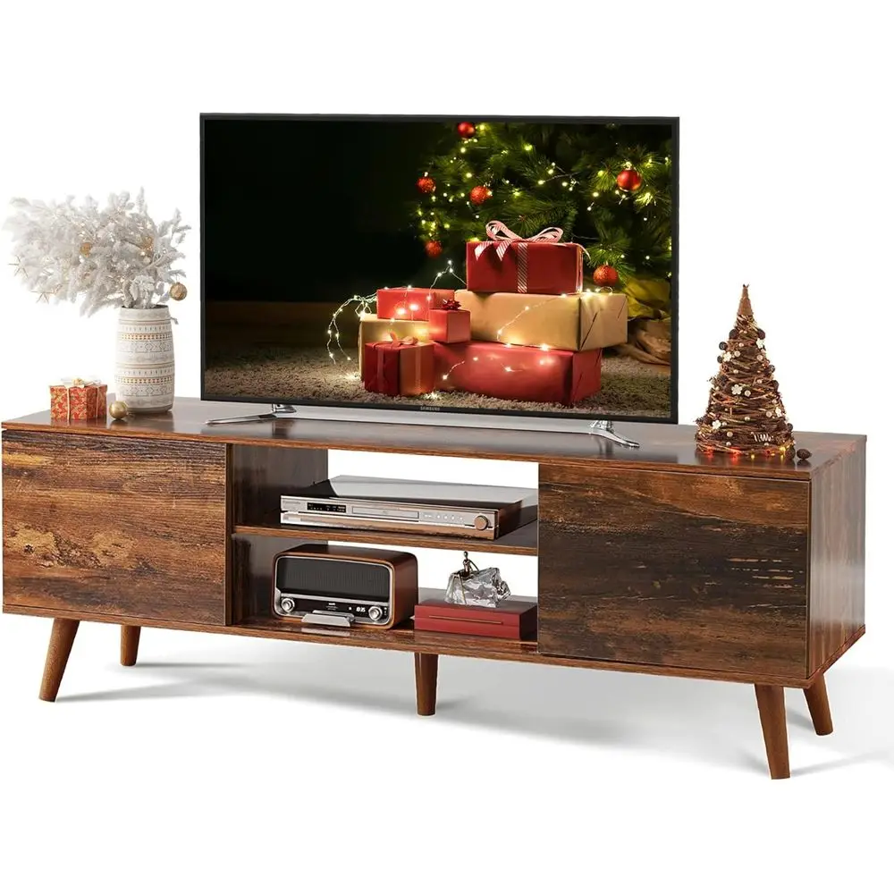 

Современная подставка под телевизор середины века 55–60 дюймов, развлекательный центр с местом для хранения вещей для гостиной, коричневый в стиле ретро