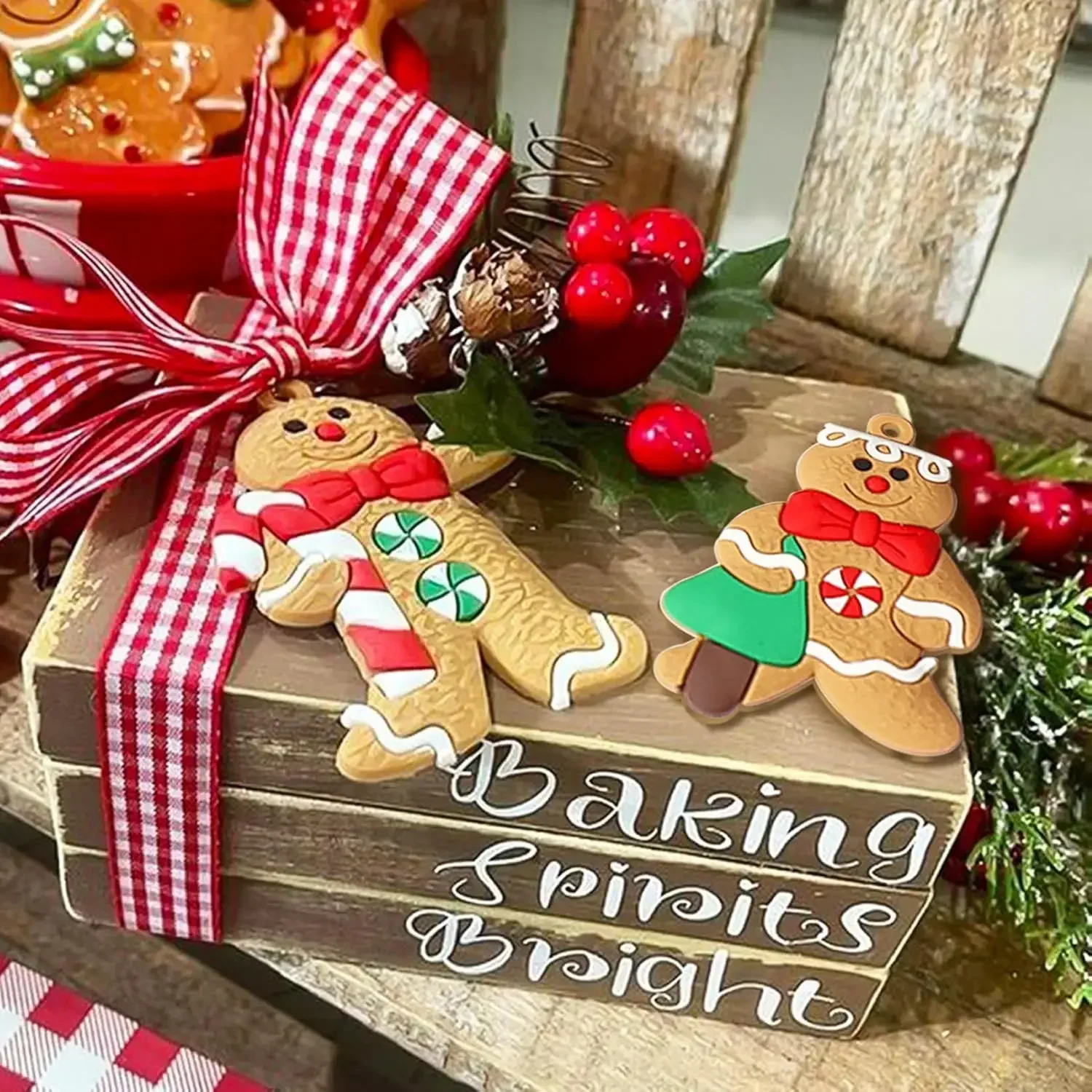 Adornos de hombre de jengibre para árbol de Navidad, figuras de pan de jengibre de plástico surtidas, adornos, decoraciones colgantes para árbol de Navidad