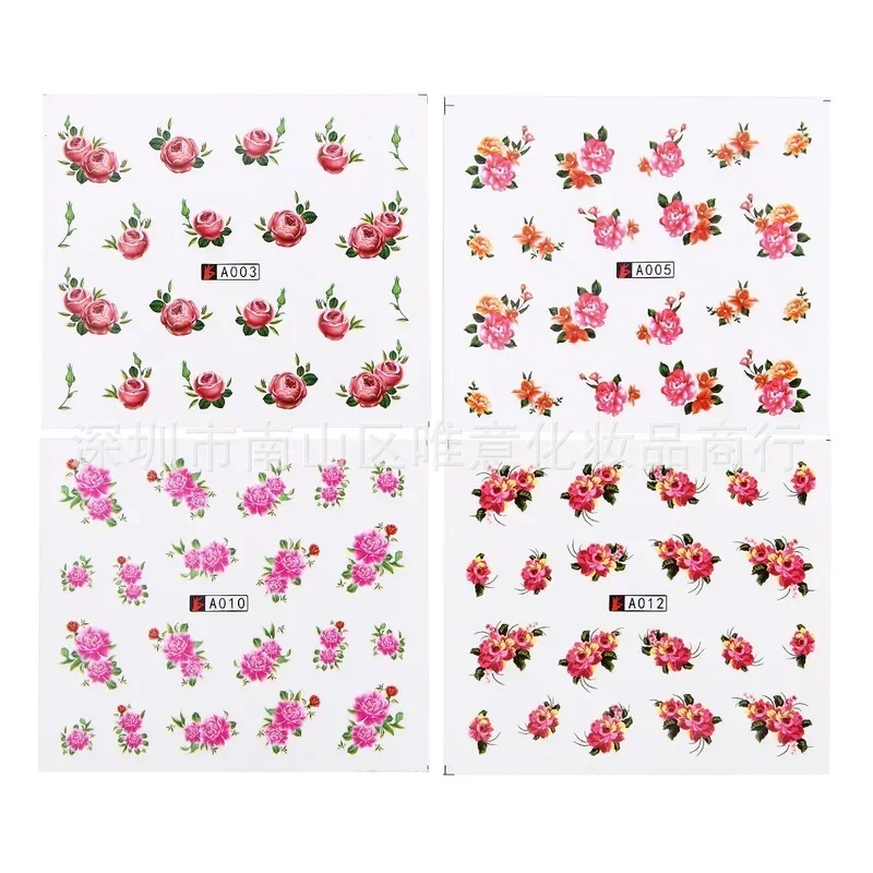 フラワーリーフ、幾何学模様、ミックスカラー、ネイルシール、水転写シール、スライド