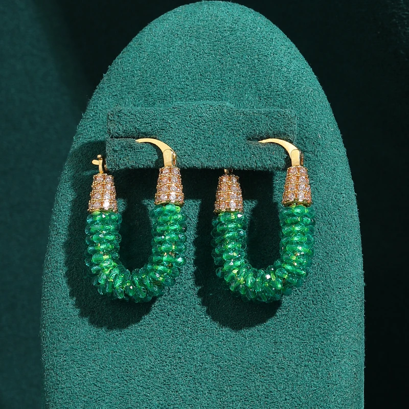 

Vintage Gold Color Rhinestone Green Stud Earring Letter Design Women Quality Elegant Party Retro Accessories 2026 New Trends