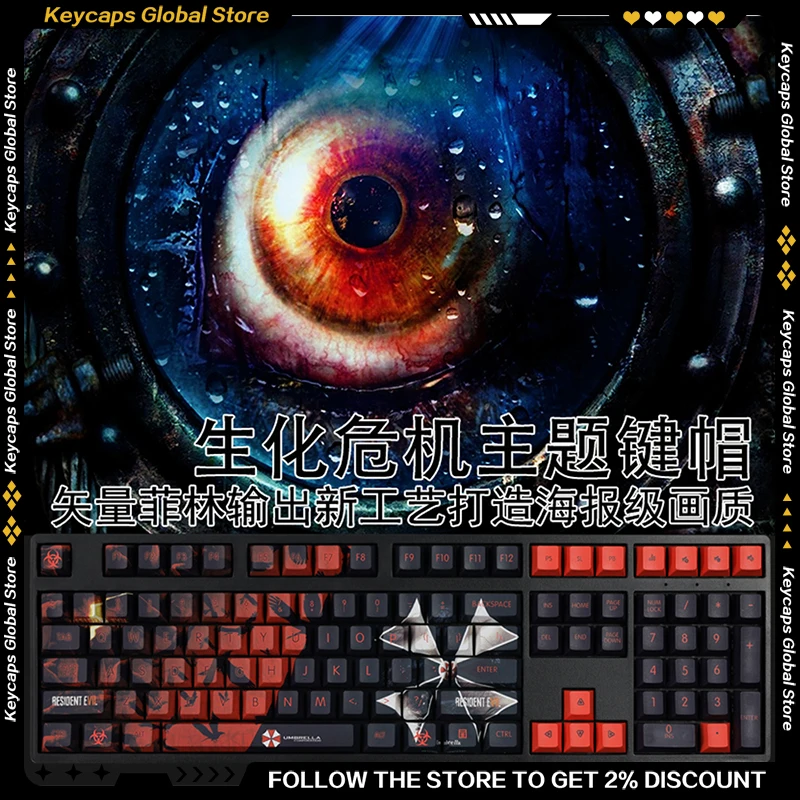 

108-Key Resident Evil Gaming Keycaps Set Horror Game Theme Personalize Creative KeyCap PBT Customized Keyboard Accessorie Gifts
