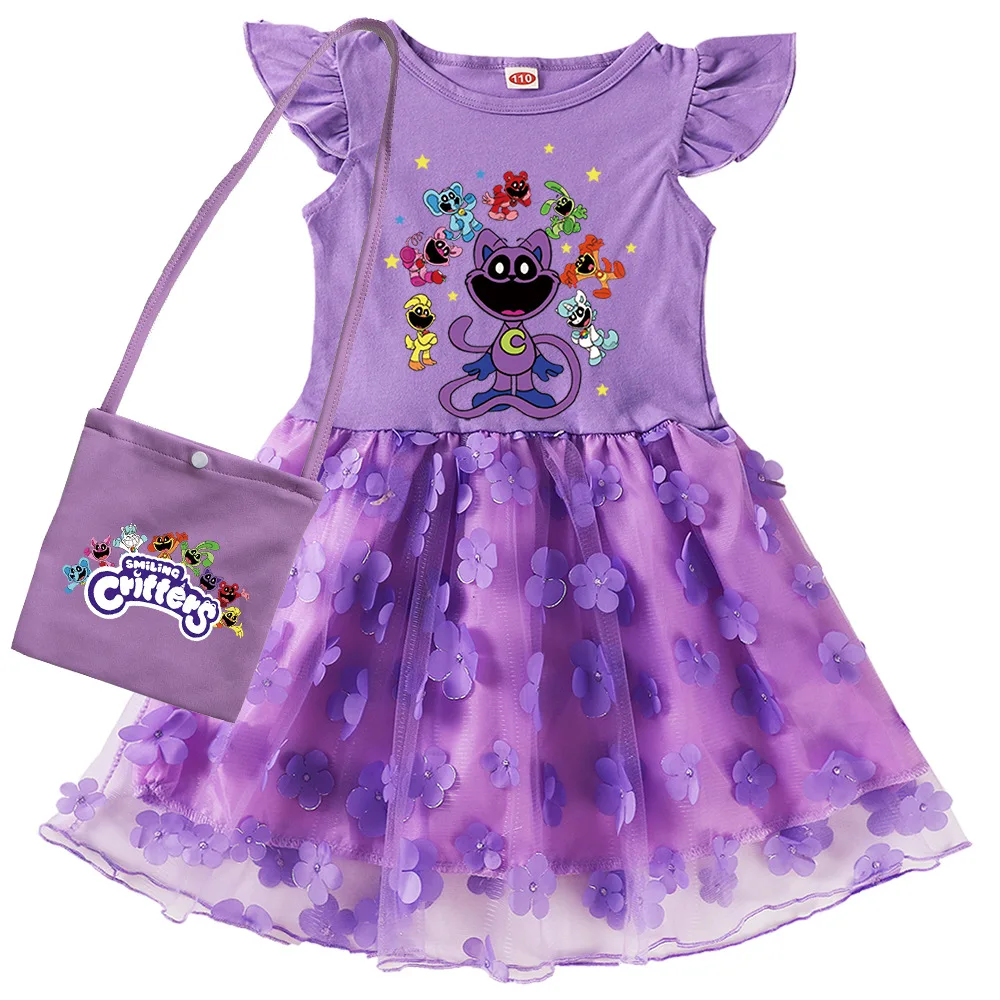 Smiling Critters Kids Clothes Girls Catnap Dress Summer Cartoon Mesh Princess Dresses Baby Children Cute Wedding Party Vestidos