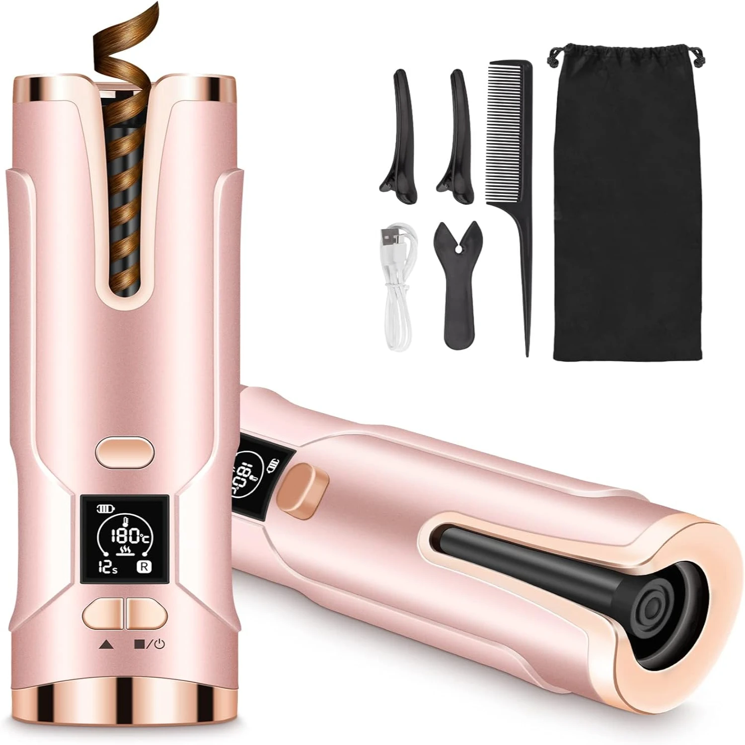 Portable and Stylish Enhanced Automatic Hair Curler with Upgraded Rotating Iron for Effortless and Long-lasting Curls, Rechargea