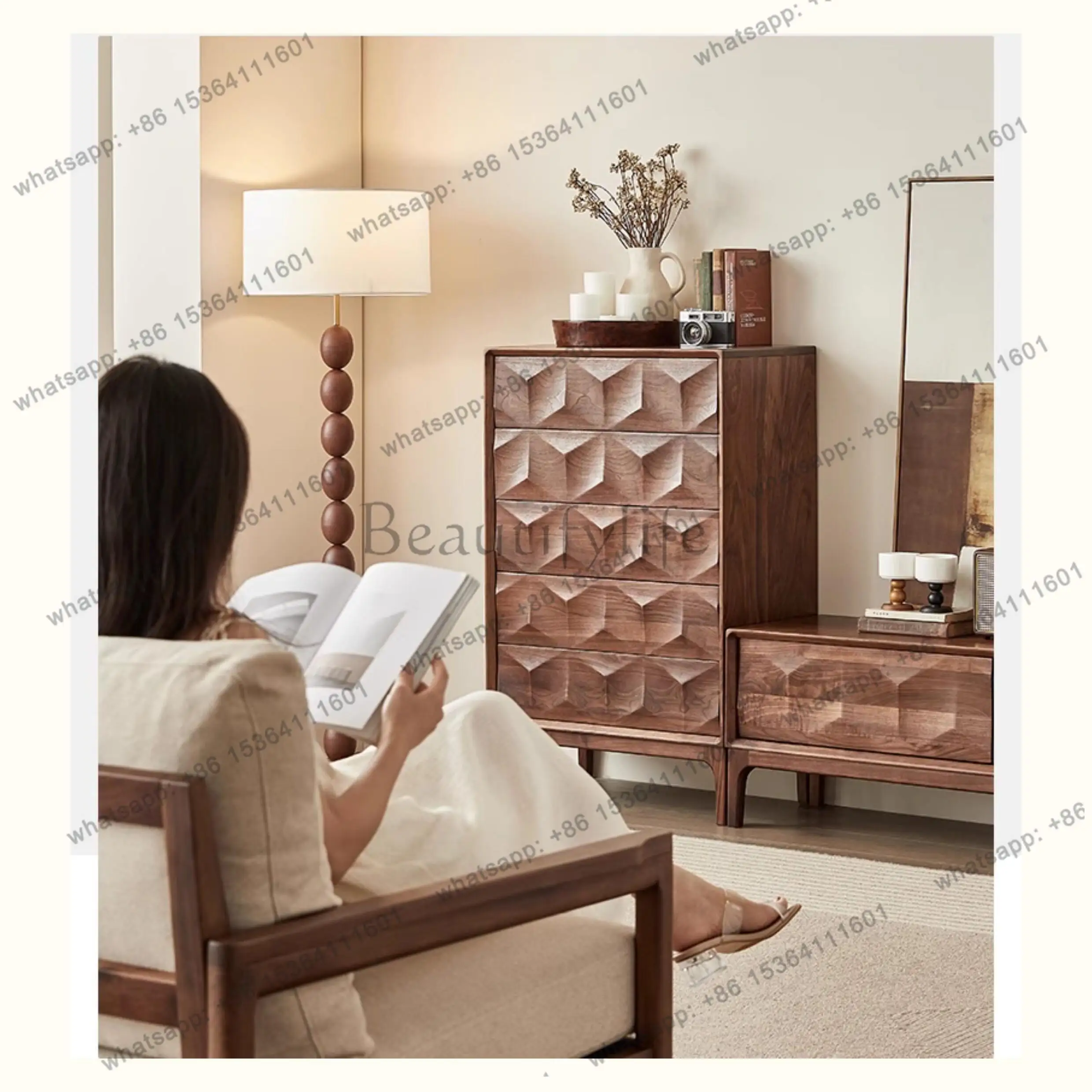 

North American black walnut chest of drawers Nordic retro bedroom chest of drawers